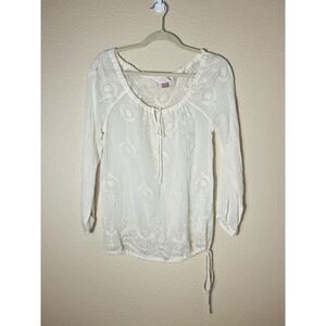 Gharani Strok London Vintage Style Ivory Embroidered Linen Blend Boho Blouse XS